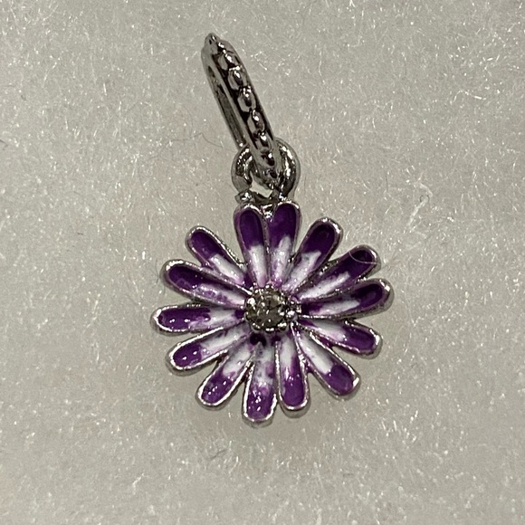 NEW•Silver & Purple enamel Daisy DIY dangle charm - Picture 2 of 5